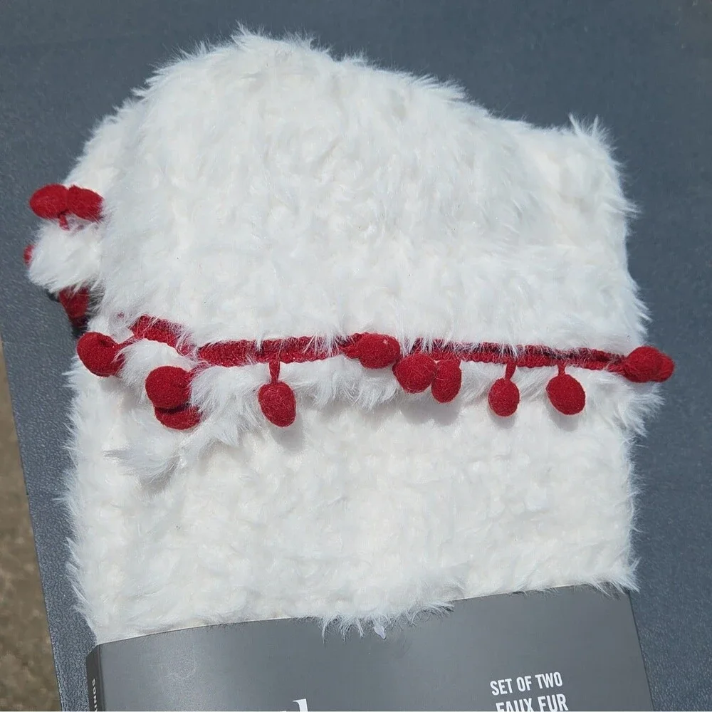 Martha Stewart Set of 2 Faux Fur Christmas Stockings White/Red 22 in